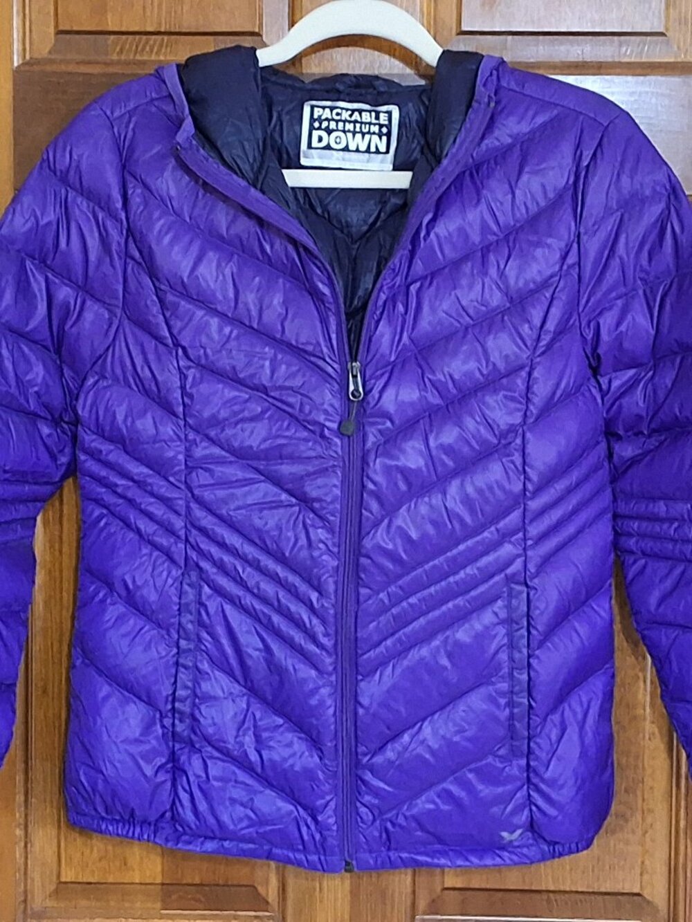 Xersion Jacket Womens S Purple Packable Premium Down Hooded Quilted Puffer Coat